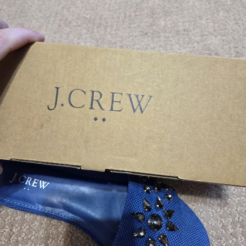 J. Crew New‎ Jewel Slide Sandals Womens 7.5 Gulf Smoke Blue Spring Resortwear